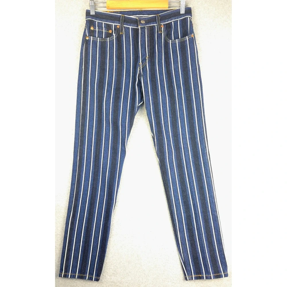 Levis 512 Slim Taper Jeans‎ Mens 30x30 Blue White Vertical Stripe Denim Pants